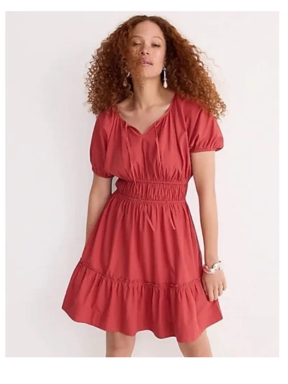 J. Crew Cinched-Waist Puff-Sleeve Mini Dress